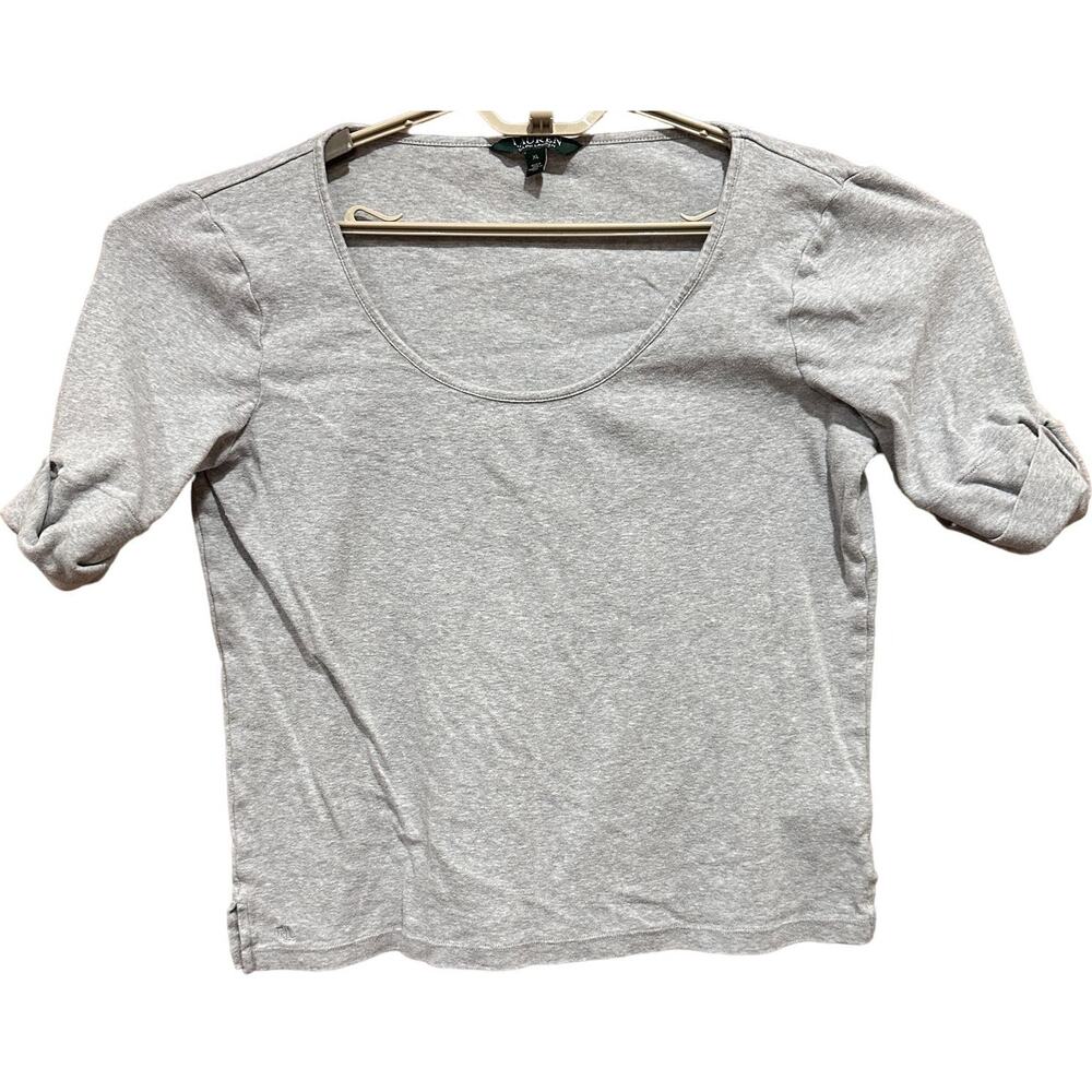Lauren Ralph Lauren Gray 3/4 Sleeve Shirt Womens XL Roll-Tab Casual 100% Cotton